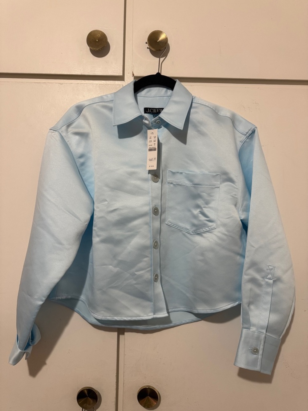 J. Crew Pale Blue Button-Front crop Shirt